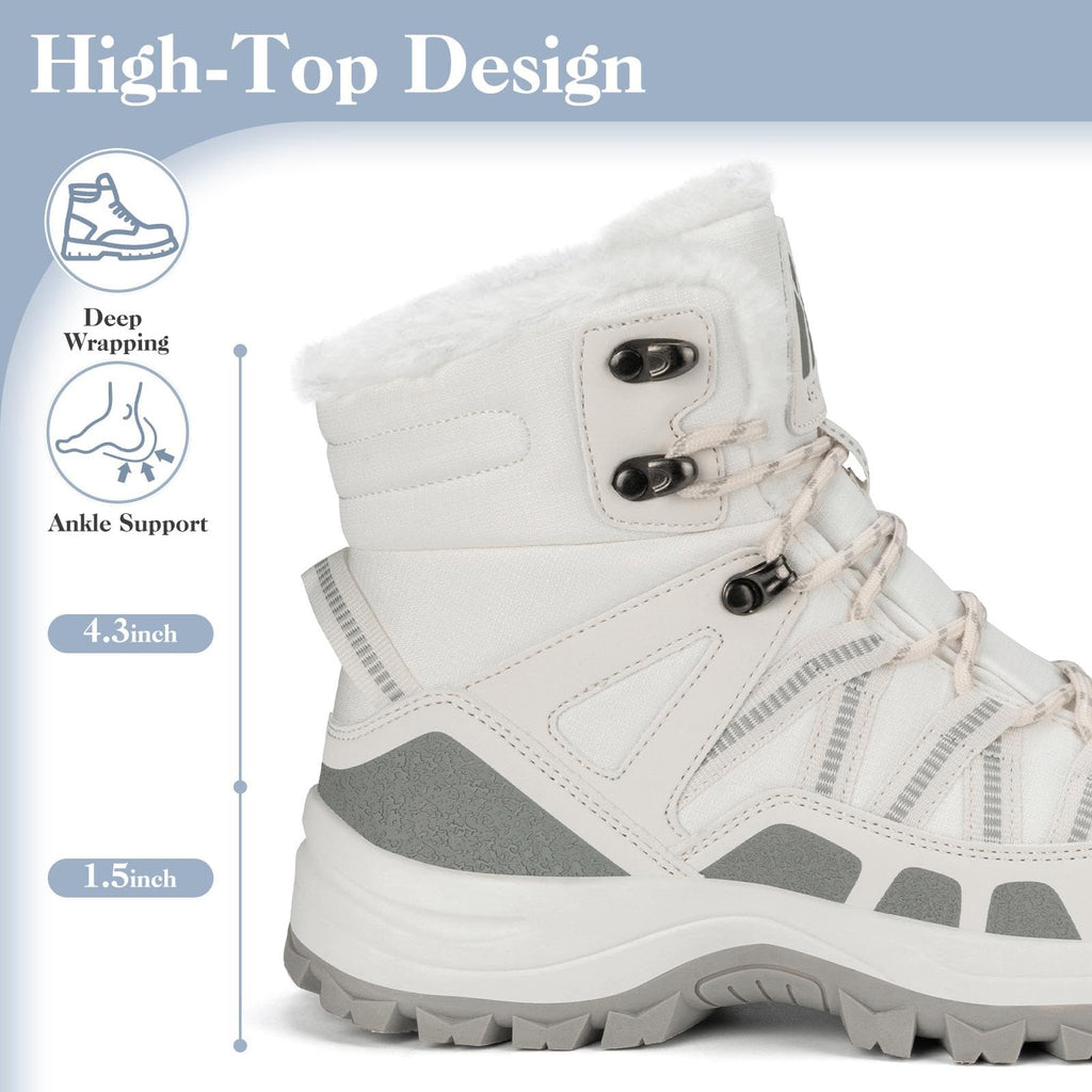Mishansha Women's Winter Snow Boots Water-Resistant Warm Fur Lined Ankle Hiking Boot Non-Slip Outdoor Cold Weather Shoes White Size 10