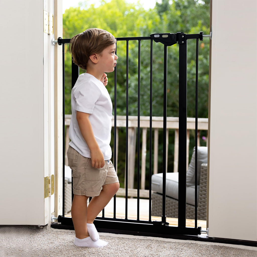InnoTruth 36" Tall Baby Gate for Dogs, 29-39.6” Auto Close Safety Gate Crafted for Child Protection with 2.24" Slots, Dual-Lock Safety Design and Wall-Friendly, Black