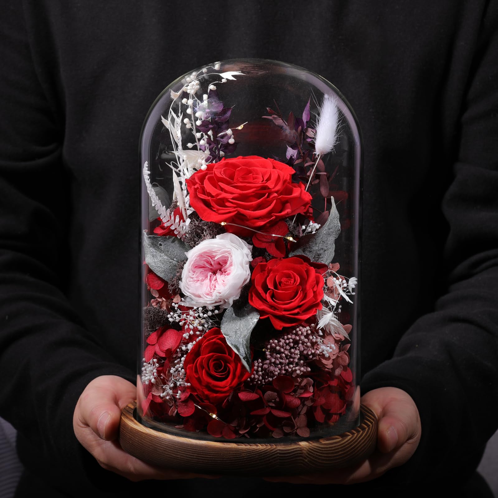 lovenfold Flowers for Delivery Preserved flowers Rose in Glass Dome,Red Rose Forever Flowers Birthday Gifts for Women Mom Grandma Friend Valentines Gifts,Home Decor