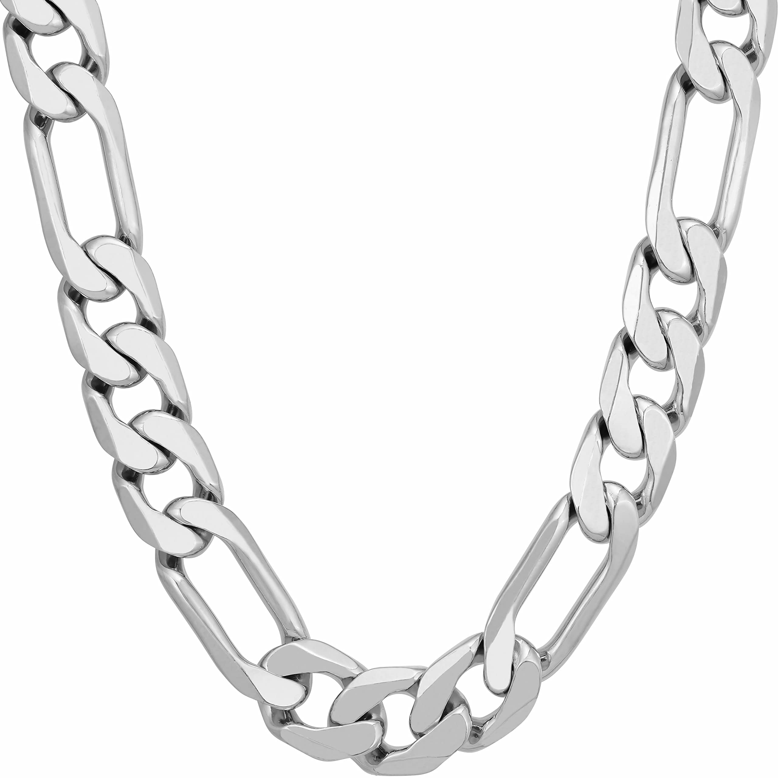 LIFETIME JEWELRY Beveled Figaro Chain Necklaces for Women and Men 24k Real Gold Plated  (6.5mm, 8mm, 9.5mm & 11mm) (9.5mm, White Gold, 36)