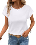 Bliwov Womens T Shirts Summer Tops Cap Sleeve Crewneck Casual Business Blouses 2026 Spring Clothes Fashion Outfits White