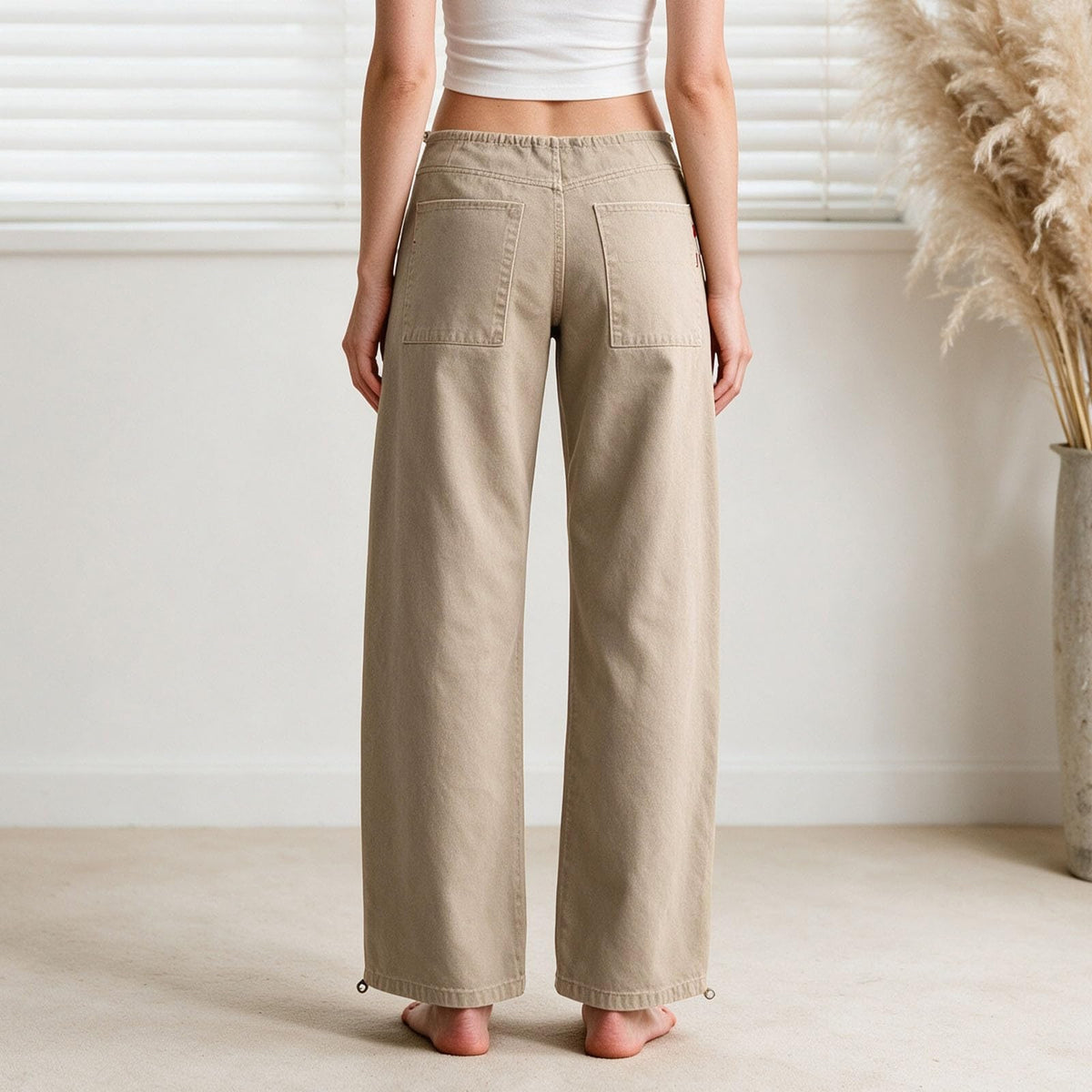 Adjustable Low Rise Jeans for Women Baggy Wide Straight Leg Denim Pants