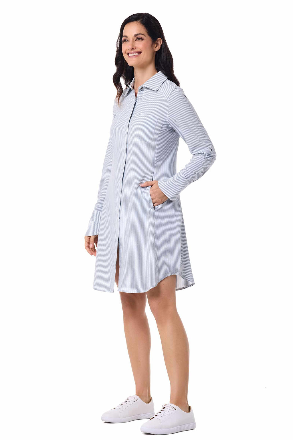 Travel Dress - UPF 50+ Sun Protection - Malta in White/Navy Stripe