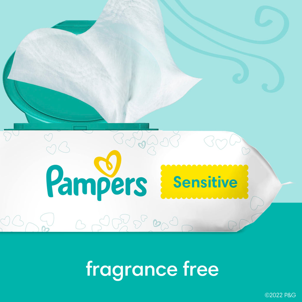 Pampers Sensitive Baby Wipes, Water Based, Hypoallergenic and Unscented, 1 Flip-Top (56 Wipes Total)