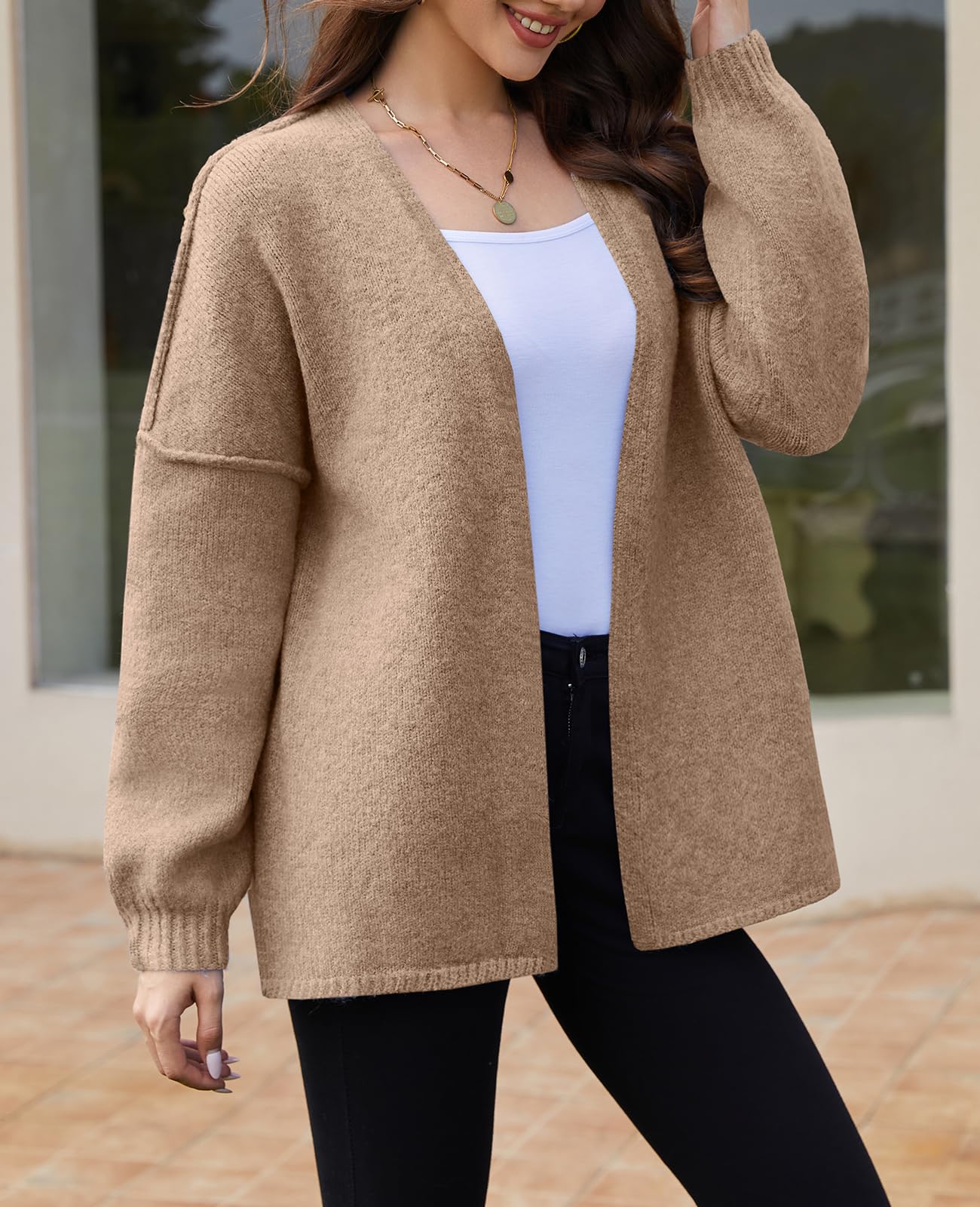 UNCLECAT Oversized Cardigan Sweaters for Women - 2025 Open Front Chunky Knit Long Sleeve Loose Fall Coats Camel