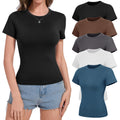 NexiEpoch 5 Pack T Shirts for Women - Crew Neck Short Sleeve Crop Tops Plain Casual Basic Tees Fitted Clothes Cute Y2K Outfit