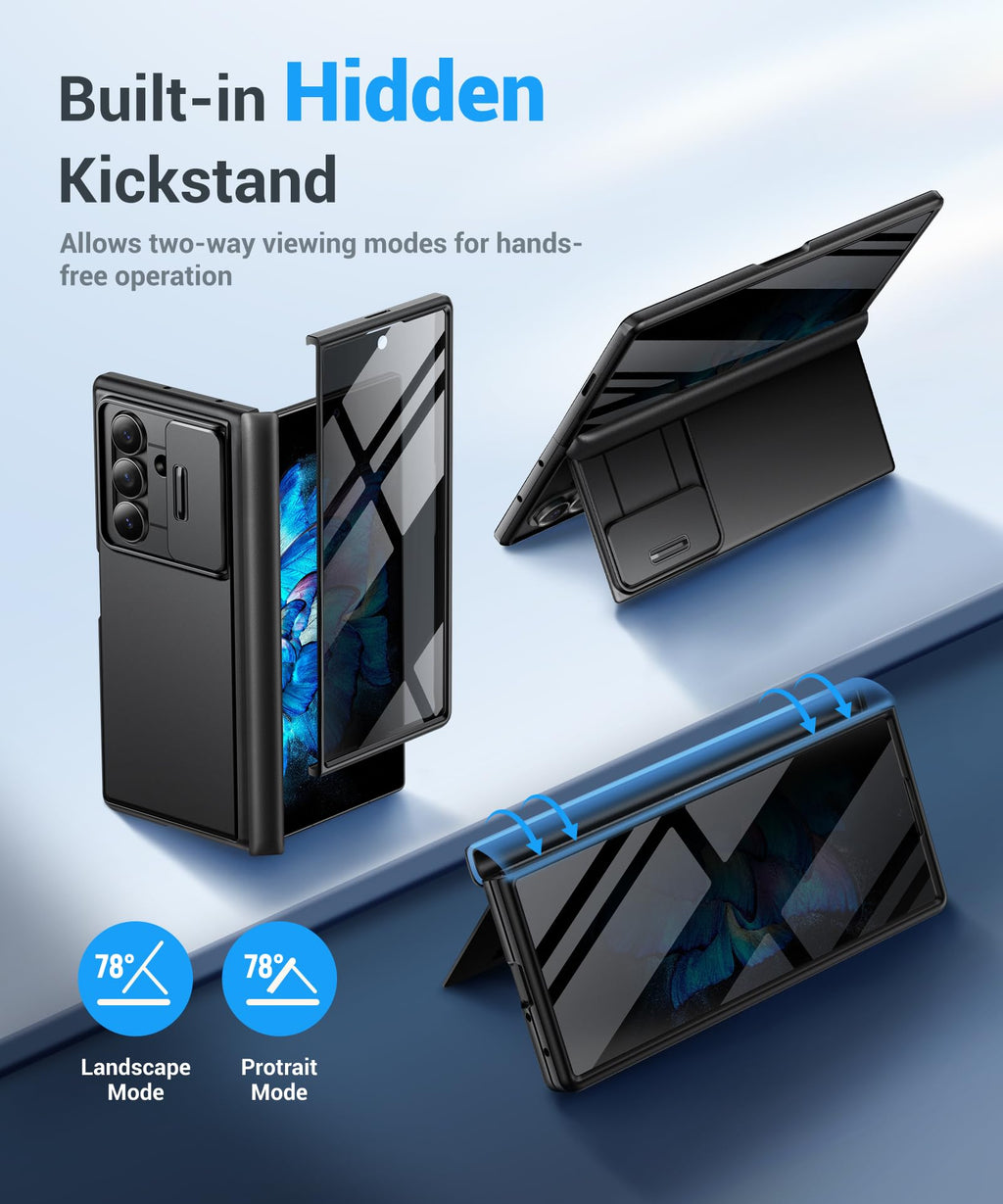 BERFY for Z Fold 8 Ultra Case, Built-in Privacy Screen & Kickstand, Black