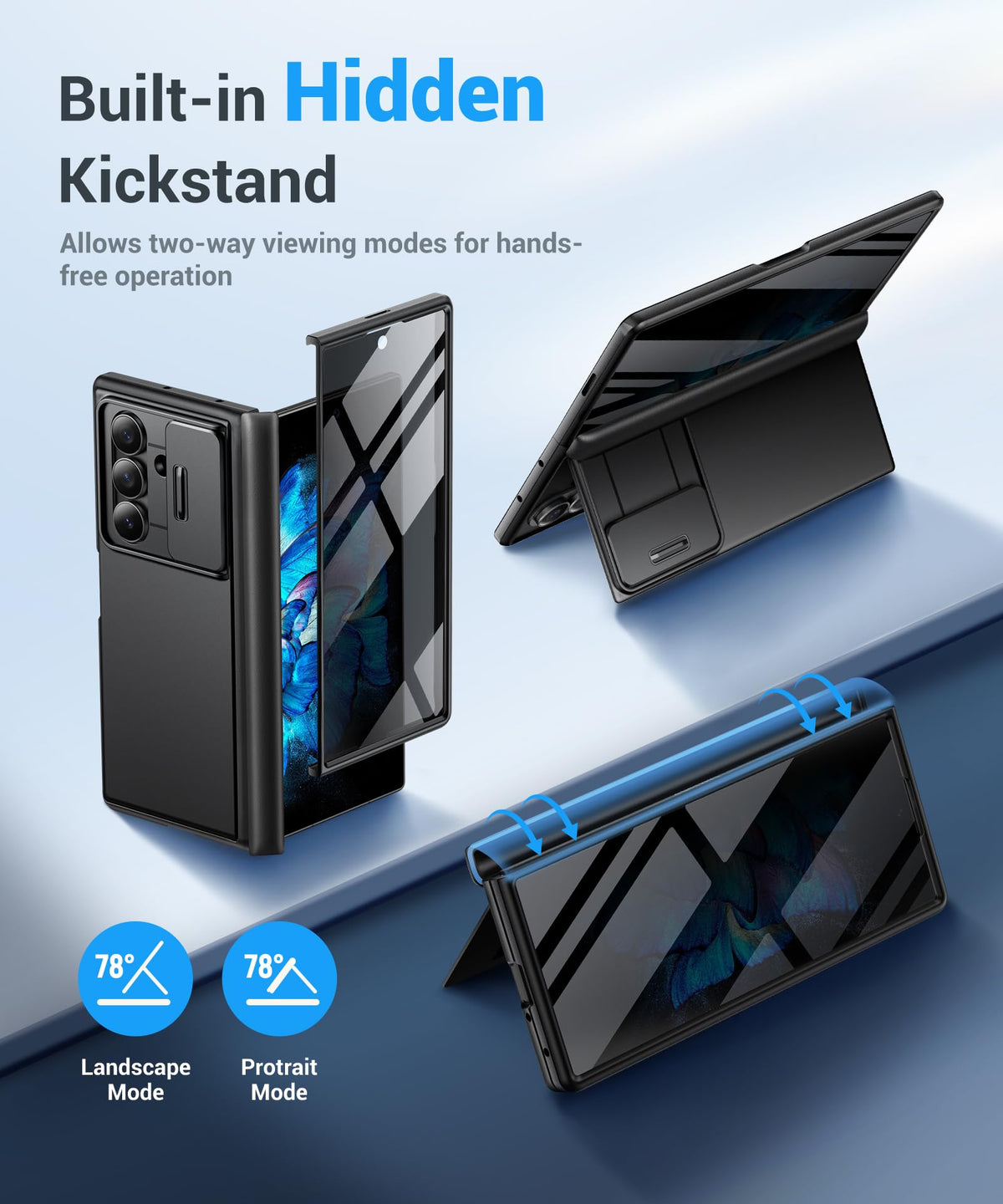 BERFY for Z Fold 8 Ultra Case, Built-in Privacy Screen & Kickstand, Black