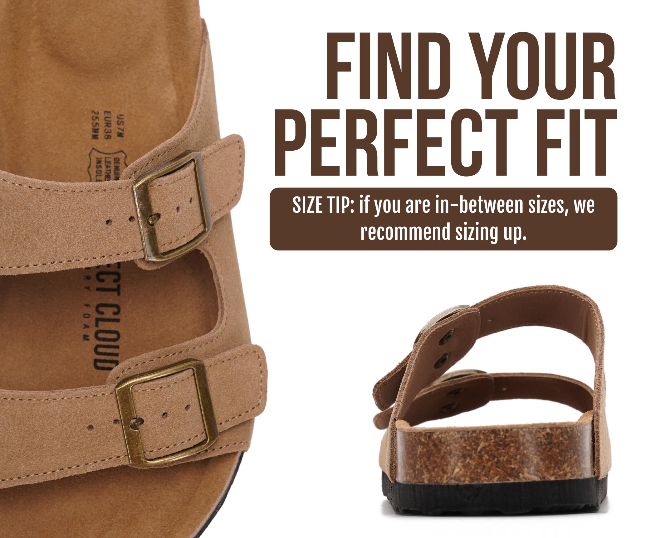 Project Cloud 100% Genuine Leather Flat Sandals For Women 2026 Cork Footbed Womens Sandals with Memory Foam and arch support Vacation Essentials Slides for Women Footwear (Venita, Chestnut, 8)