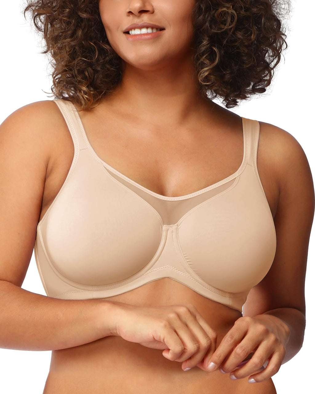 HSIA Minimizer Bras for Women Plus Size, Full Coverage Coolcomfort T Shirt Unlined Bra with Underwire for Heavy Breast, Light Beige 36DDD 01