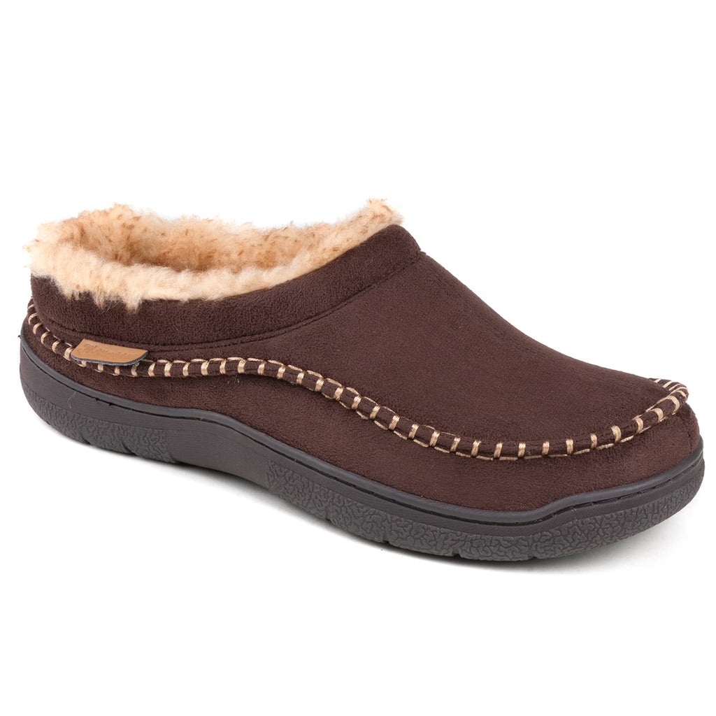 Zigzagger Men's Slip On Moccasin Slippers, Indoor/Outdoor Warm Fuzzy Comfy House Shoes, Fluffy Wide Loafer Slippers,Coffee, 9-10 D(M) US