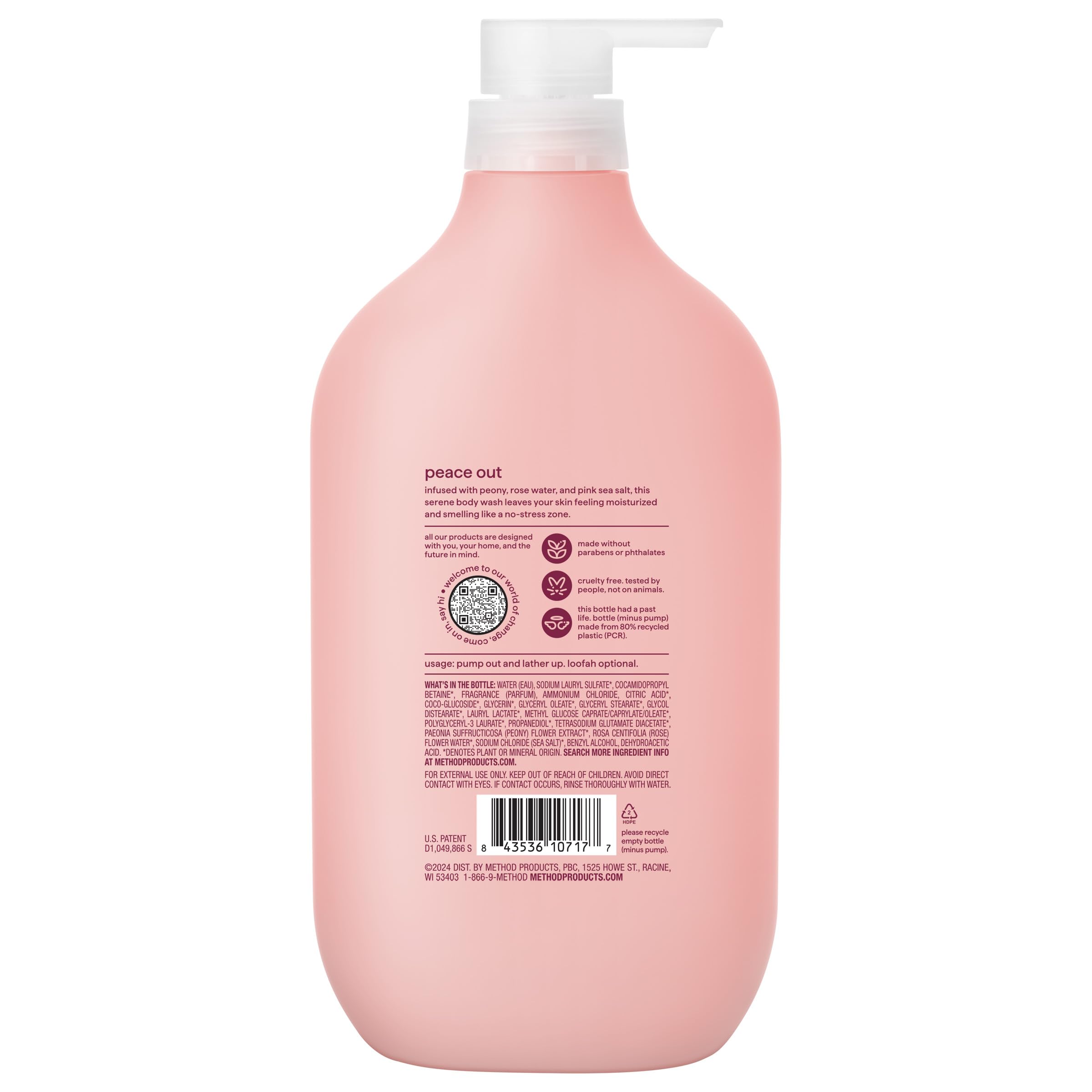 Method Body Wash, Pure Peace, Paraben and Phthalate Free, 28 oz (Pack of 1)