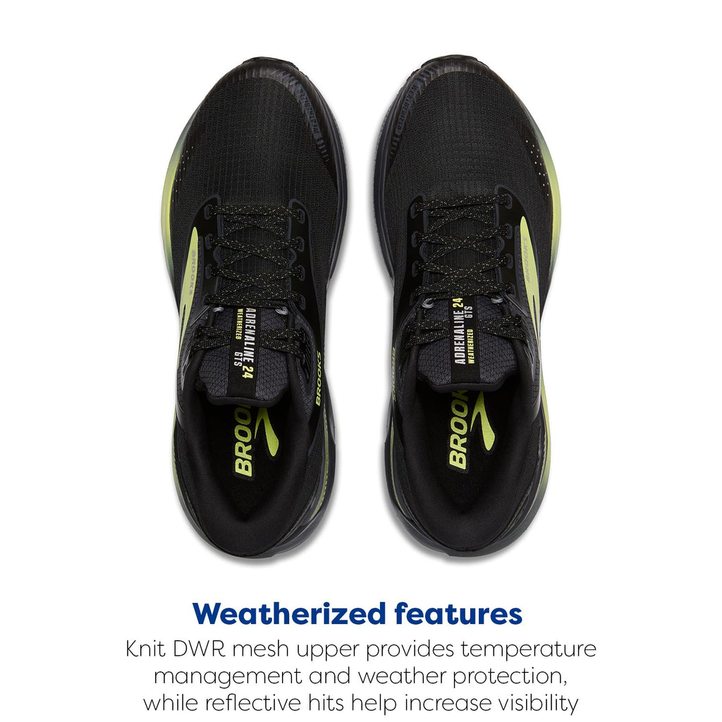 Brooks Men’s Adrenaline GTS 24 Weatherized Supportive Running Shoe - Black/Ebony/New Yellow - 11 Medium