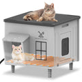 Tepoal 17.7"x17"x17.5" Plastic Heated Cat House for Outside Winter, Weatherproof Outside Cats Shelter with Safety Escape Doors and Heating Pads, Elevated Feral Cat House for Wild and Stray Cats (Grey)