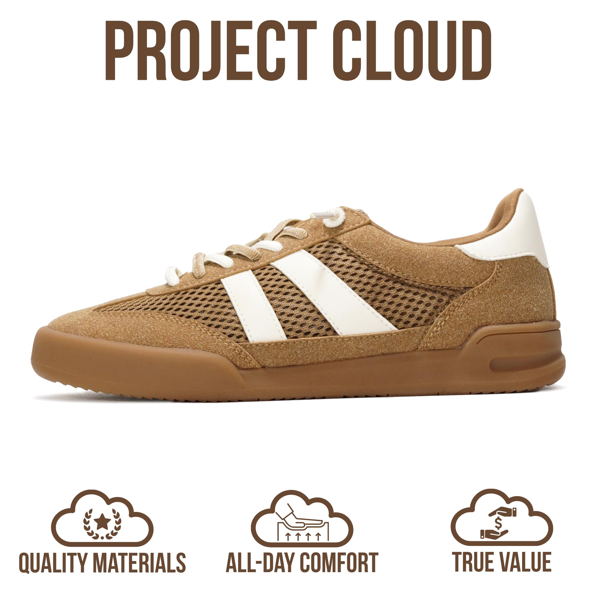 Project Cloud 100% Genuine Leather Casual Sneakers for Women - Memory Foam Insoles - Womens Shoes & Lightweight Women's Fashion Sneakers - Slip On Shoes for Women Footwear (Verdy, TAN, 7.5)