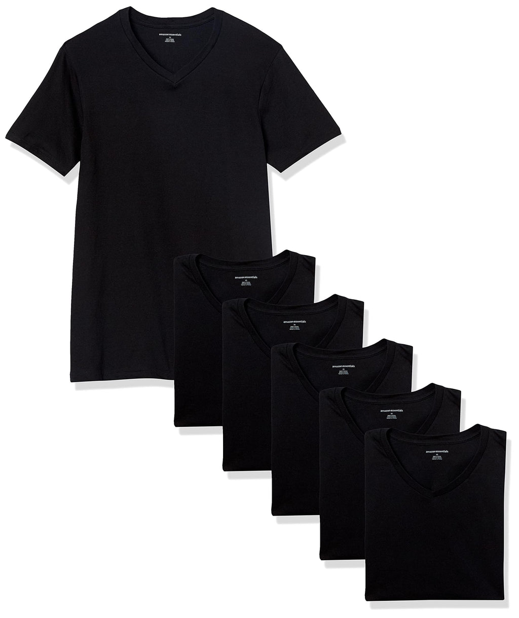 Amazon Essentials Men's V-Neck Undershirt, Breathable Cotton, Pack of 6, Black, X-Large