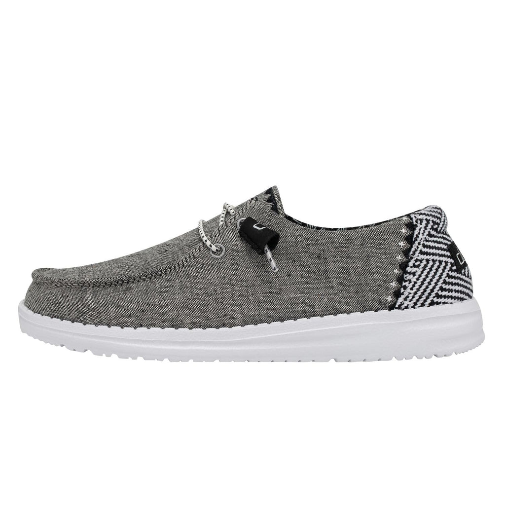 HEYDUDE Women's Wendy Chambray Woven Onyx Size 8 | Women's Shoes | Women's Slip On Shoes | Comfortable & Light-Weight