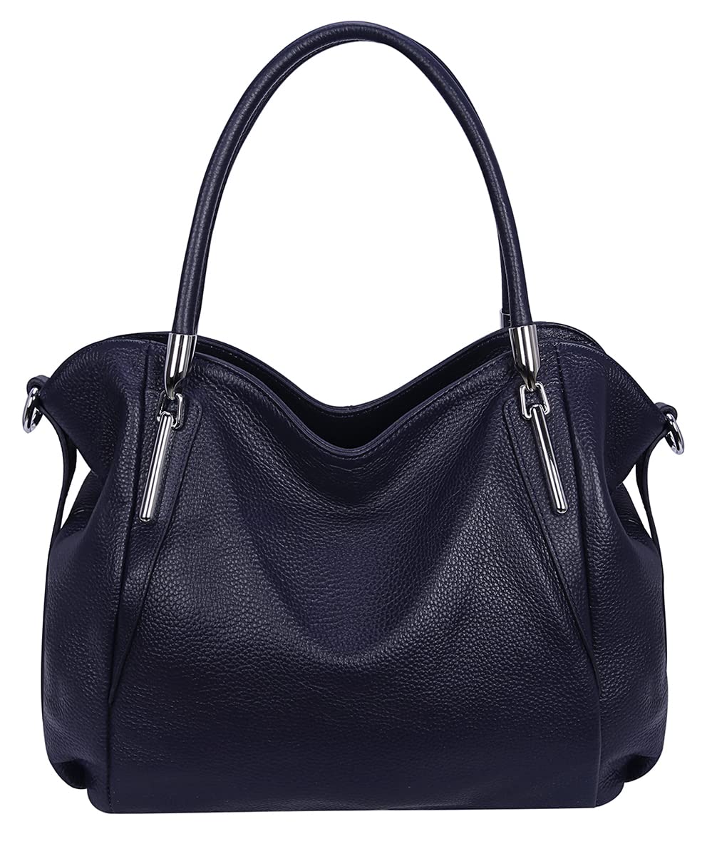 HESHE Genuine Leather Purses for Women Ladies Shoulder Handbags Top Handle Tote Bags Hobo Designer Satchel Crossbody Handbag (Navy Blue)