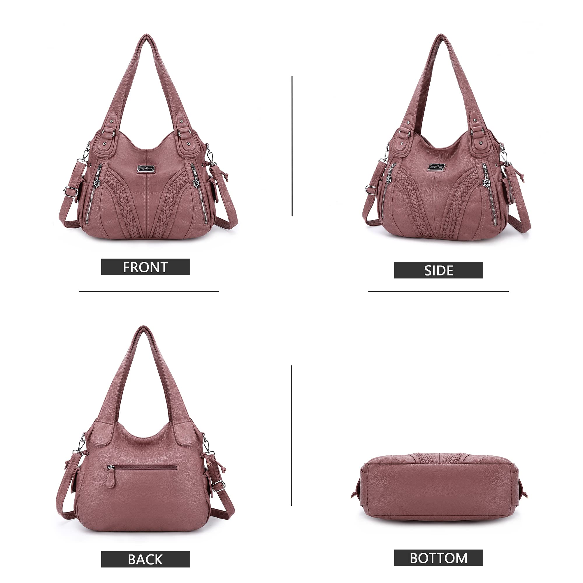 Purses and Handbags Women Fashion Tote Bag Shoulder Bags Top Handle Satchel Purses Washed Synthetic Leather Handbag… 1-1#d.pink 13.8 * 4.7 * 11.8 inches