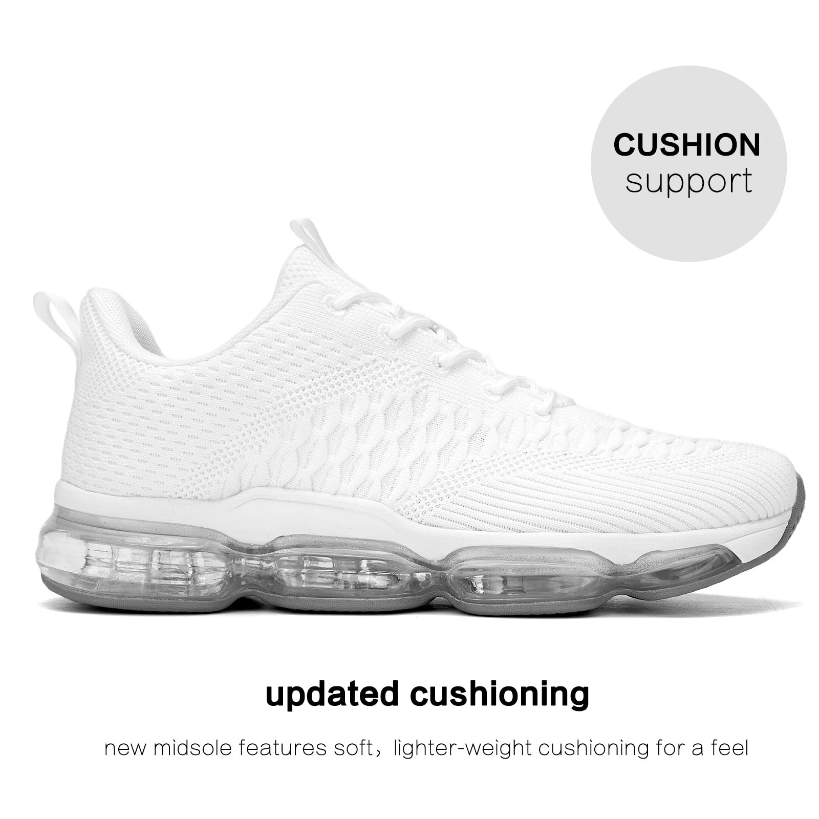 Men's Air Cushion Running Shoes Breathable Tennis Fashion Sneakers Non Slip Workout Casual Sport Shoes Gym Training Comfortable Walking Shoes White