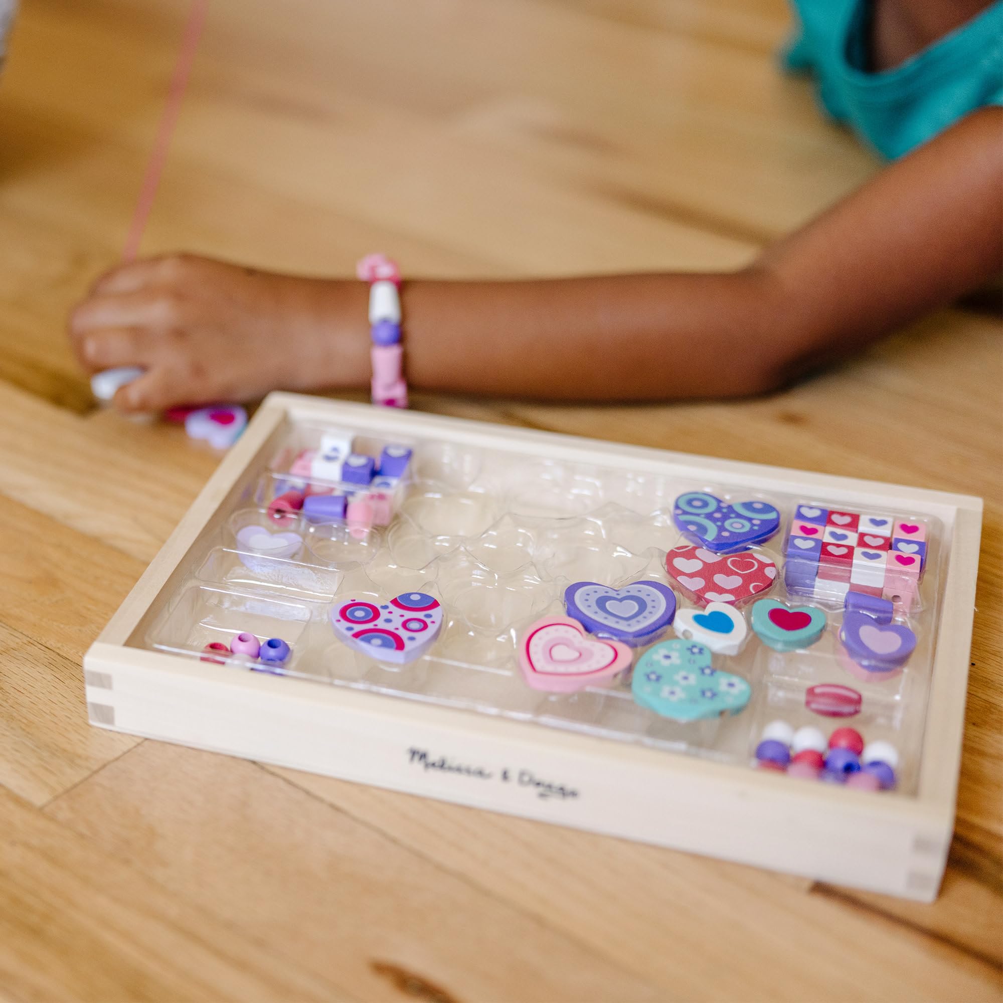 Melissa & Doug Created by Me! Heart Beads Wooden Bead Kit, 120+ Beads and 5 Cords for Jewelry-Making