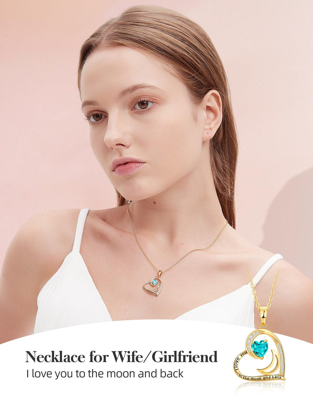 lobci Gold Necklace for Women Jewelry for Women Girlfriend Heart Necklaces for Wife Necklace for Mom from Daughter December Turquoise Birthstone(G-Dec-Turquoise)