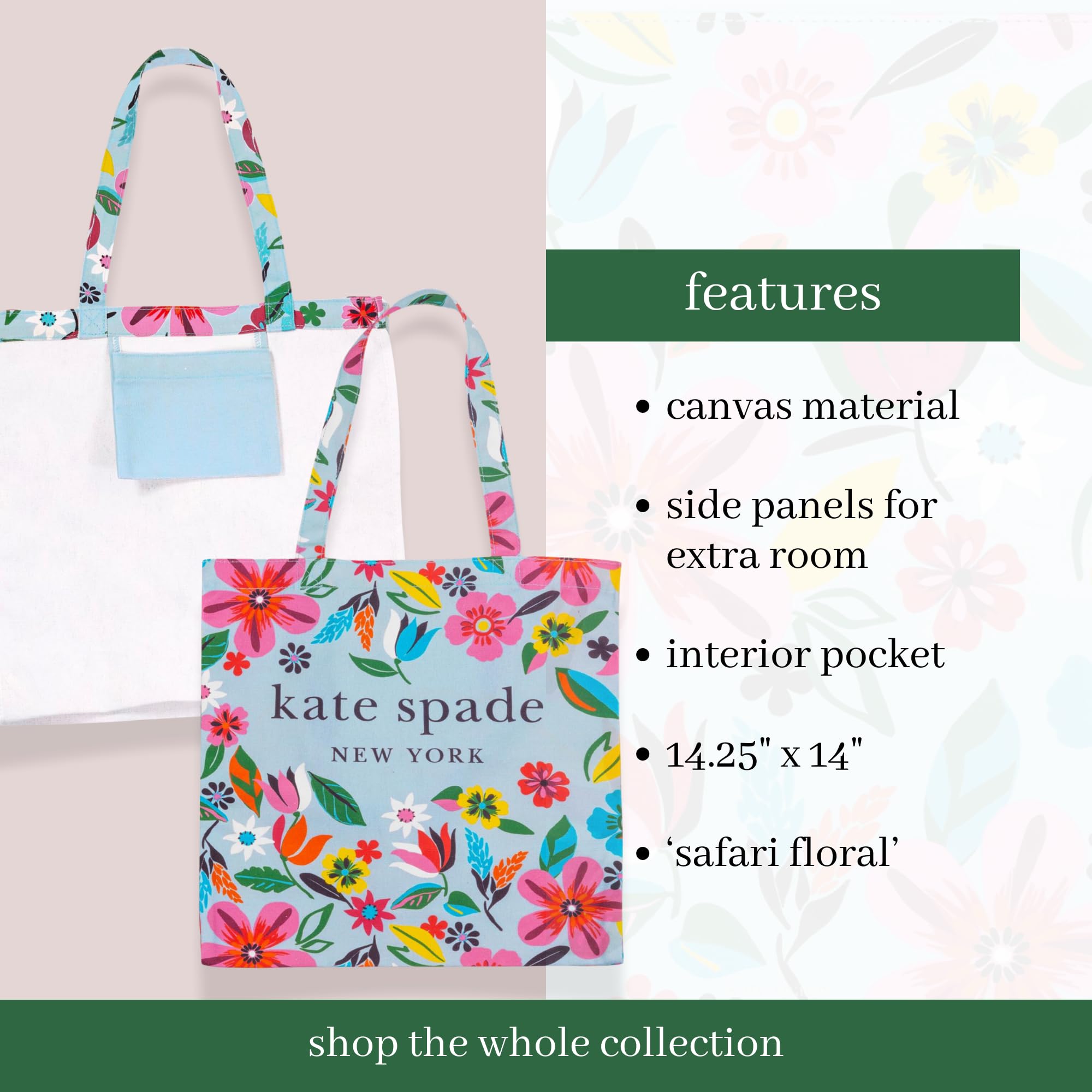 kate spade new york Cute Canvas Tote Bag for Women, Canvas Beach Bag, Book Tote with Pocket for Mother's Day, Safari Floral