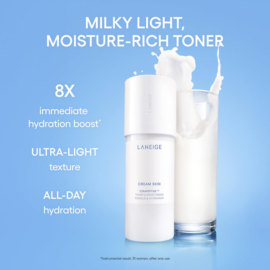 LANEIGE Cream Skin Face Hydrating Milky Toner: Lightweight Refillable Korean Toner & Moisturizer with Ceramides & Peptides for Soothing Hydration & Barrier Support | Korean Skin Care, 170 ml