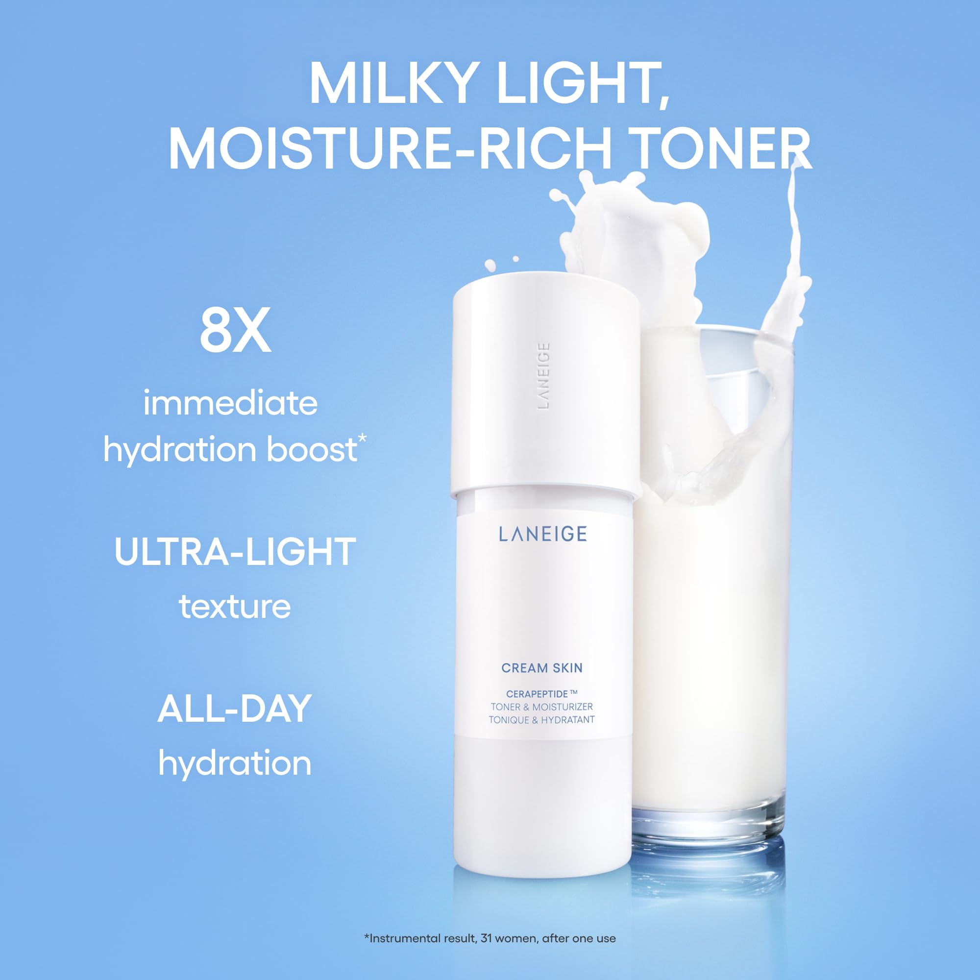 LANEIGE Cream Skin Face Hydrating Milky Toner: Lightweight Refillable Korean Toner & Moisturizer with Ceramides & Peptides for Soothing Hydration & Barrier Support | Korean Skin Care, 170 ml