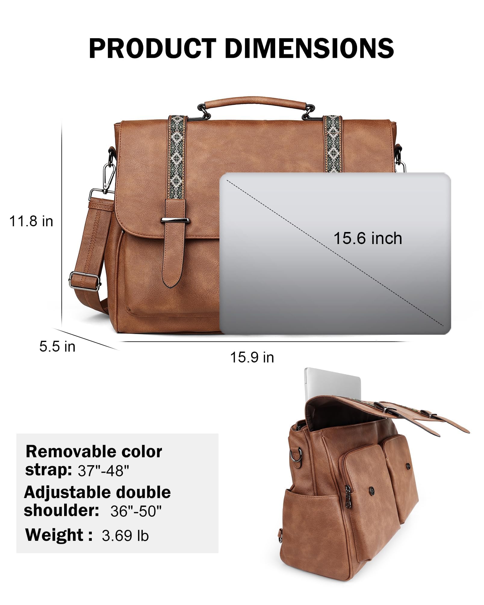 FADEON Messenger Bag for Women, Designer Leather Satchel Backpack Purses Large Laptop Briefcase Multi Pocket Shoulder Bags