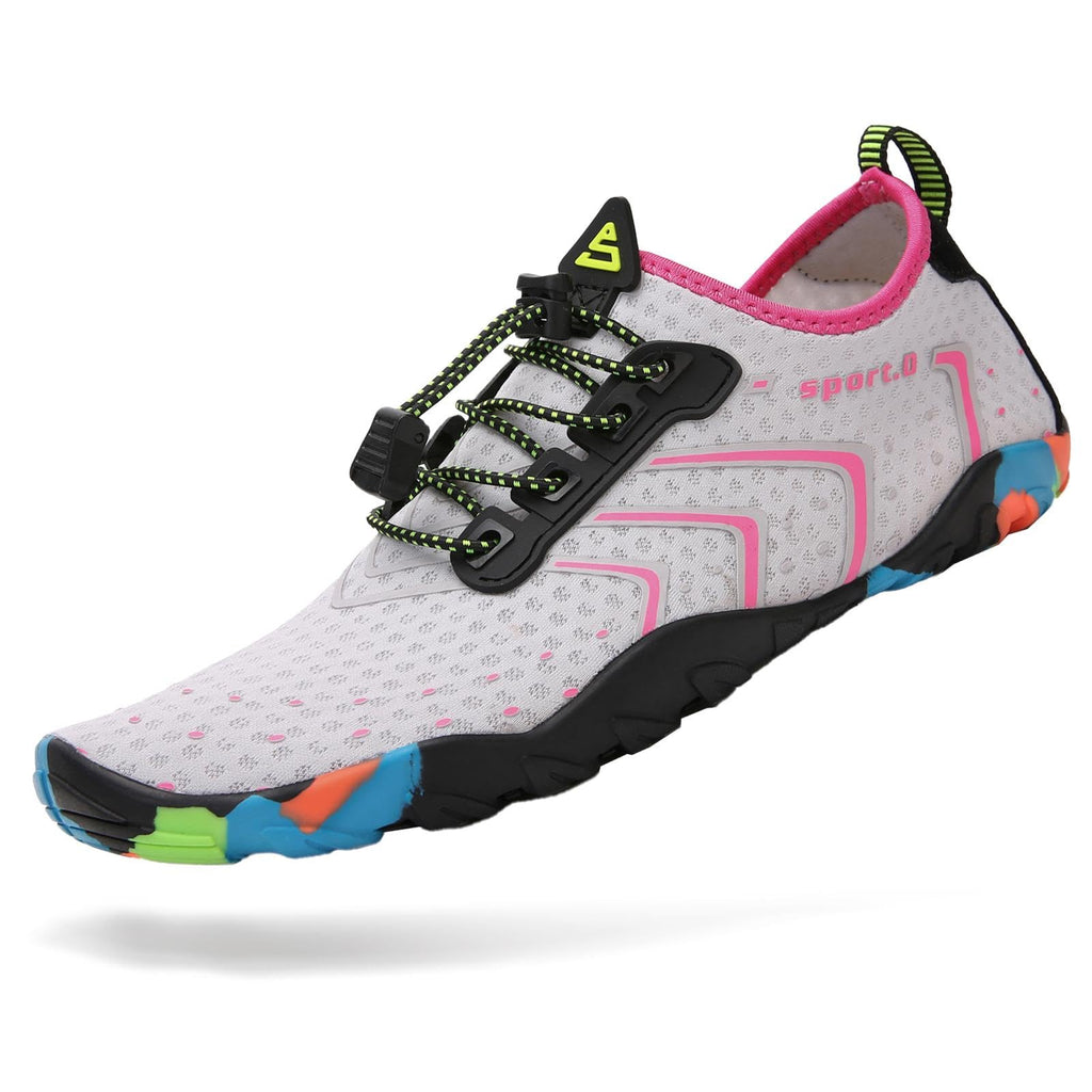 Mishansha Water Shoes for Women Men, Quick-Dry Barefoot Swim Shoes with Drainage Holes, Lightweight Aqua Shoe for Beach Pool River Boating Yoga Walking 8.5 Women/7 Men Ghost White