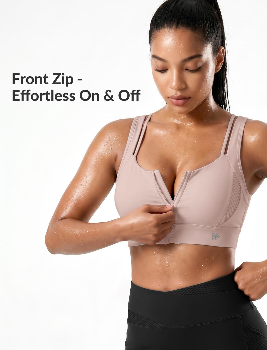 Yvette Front Zip Sports Bra for Women High Support Bow-Back,Pink,XXL D/DDD
