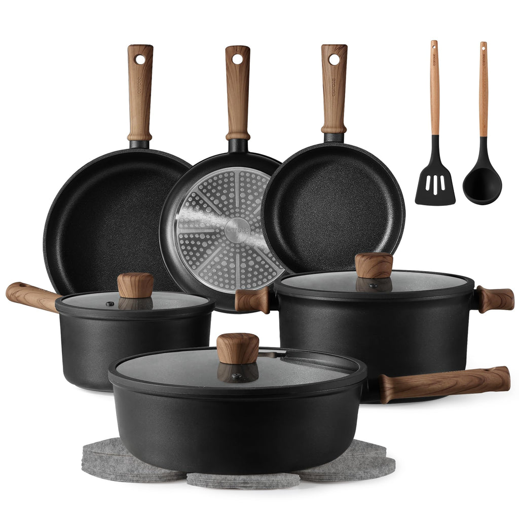 CAROTE Nonstick Pots and Pans, Induction Titanium Cookware Set 16pcs Kitchen Cooking Sets, Pot and Pan Non Stick w/Frying pan (PFOS, PFOA Free)
