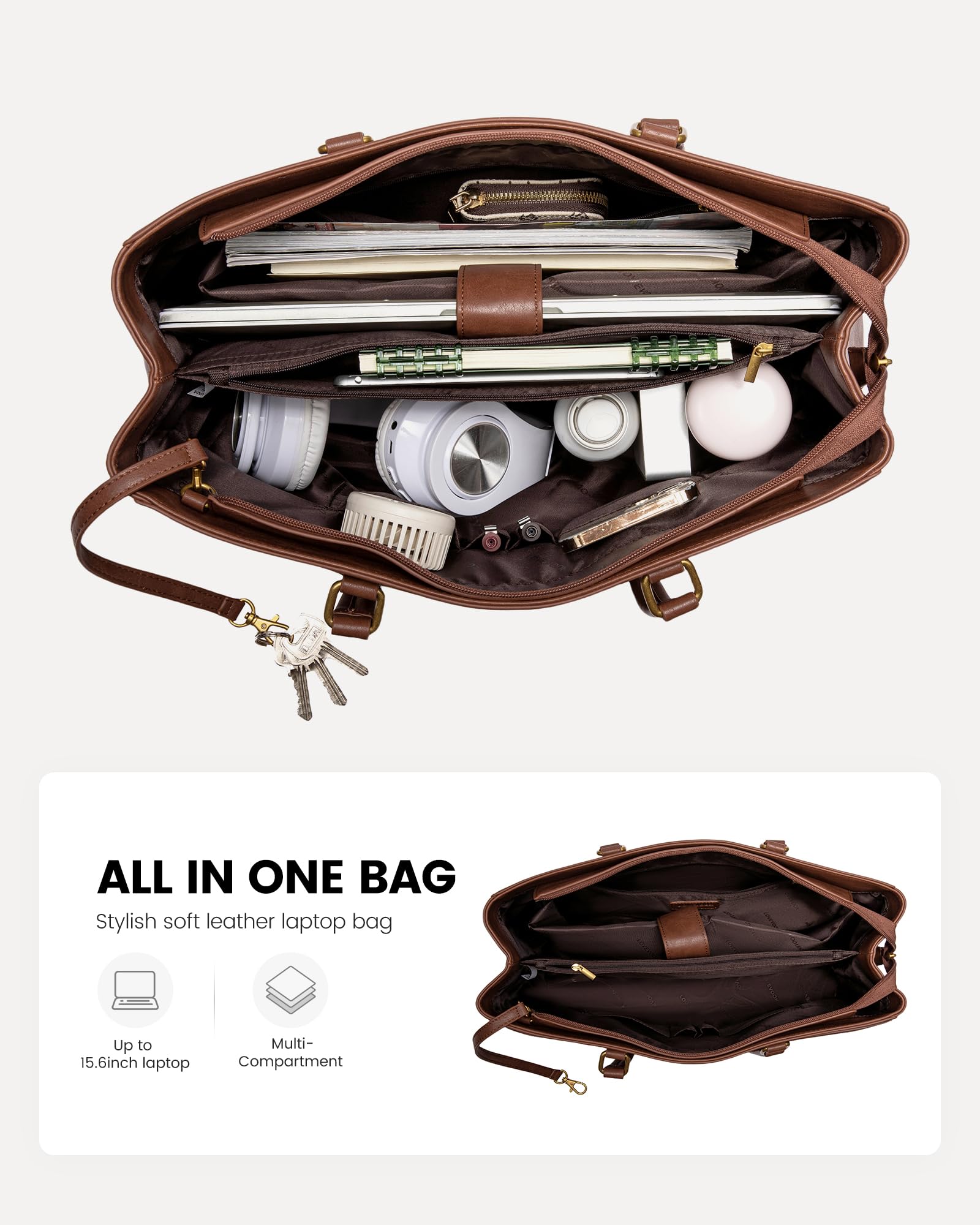 LOVEVOOK Laptop Bag for Women,15.6 Inch Laptop Tote Bag for Women,Vintage Leather Work Tote Bags Computer Teacher Bag,Waterproof Business Office Briefcase Bible Bag