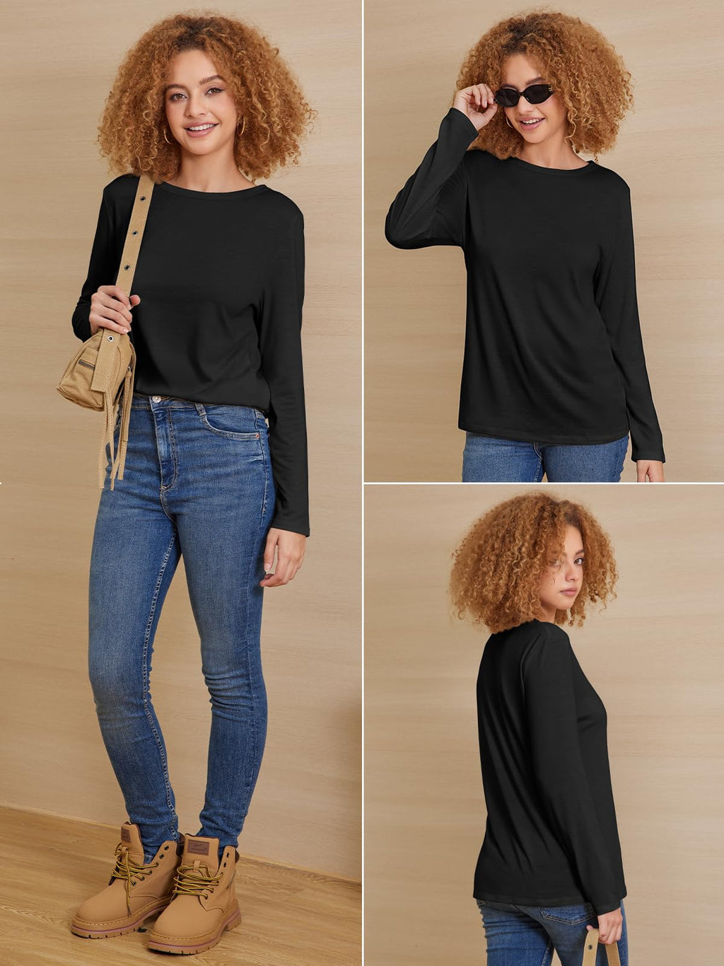 ATHMILE Womens Fall Fashion 2026 Cute Spring Tops Casual O Neck Fitted Fashion Shirts Ladies Clothes Fashion Outfits Black
