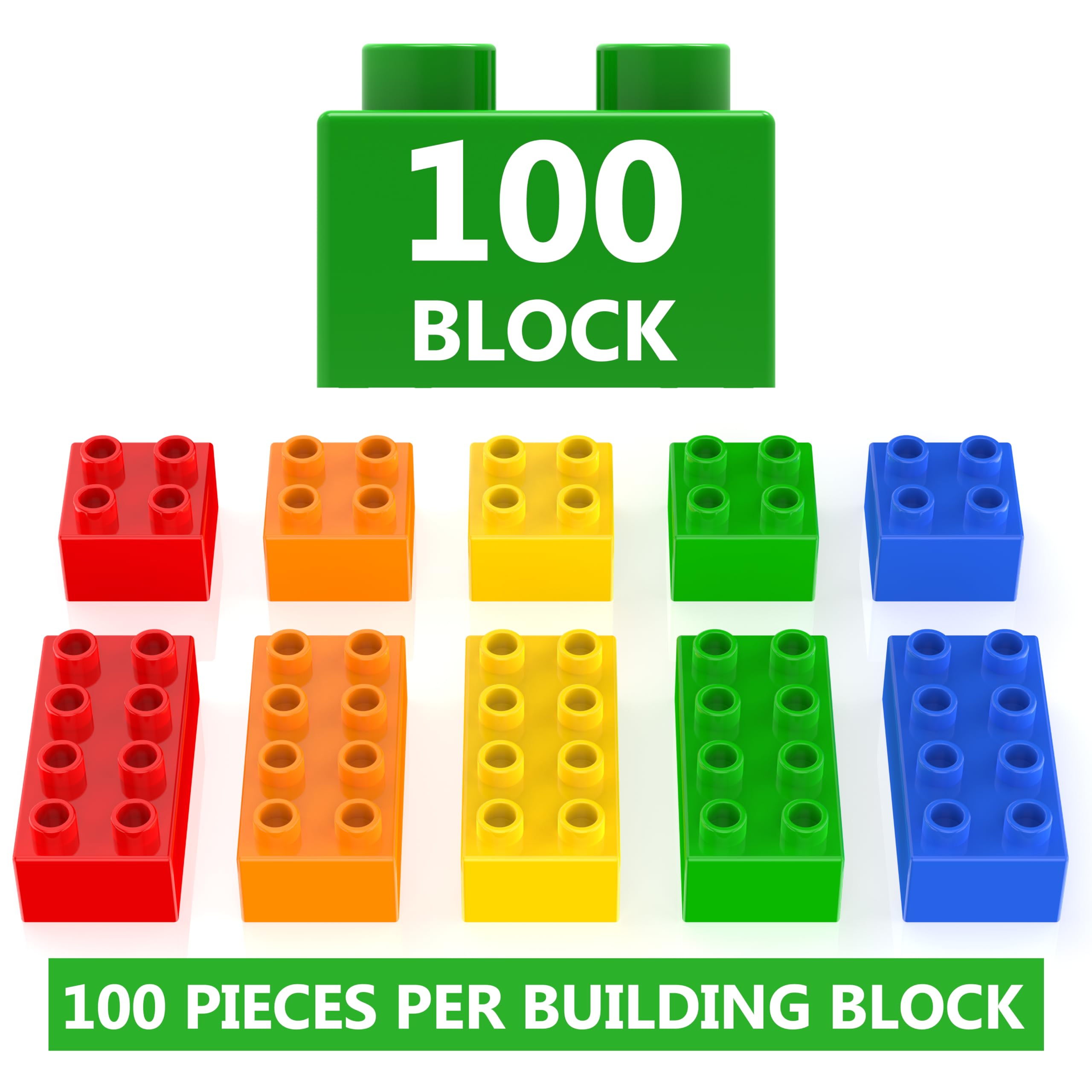 WYSWYG 100 Pcs Jumbo Building Blocks Set for Toddlers (80 Square & 20 Rectangle) | Compatible Big Construction Bricks in 5 Colors | Kids Ages 3+ STEM Toy