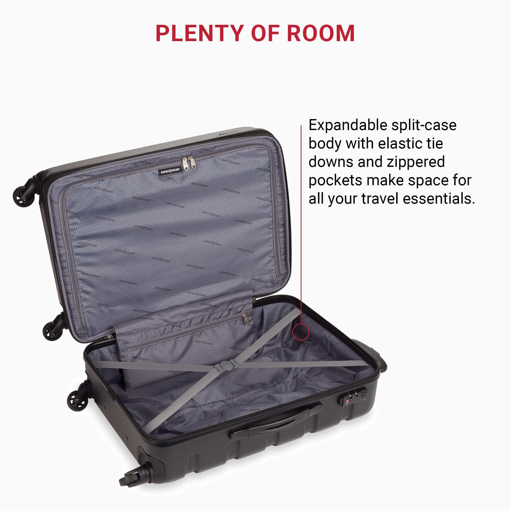SwissGear 7366 Signature Hardside Expandable Luggage with Spinner Wheels, TSA Lock, Black, Checked-Medium 23-Inch