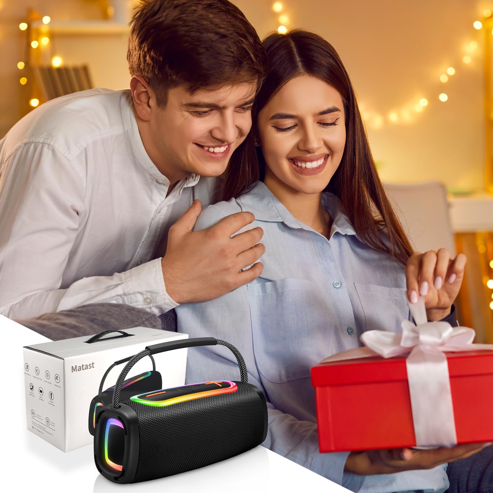 Bluetooth Speaker 6000mAh, 36H Playtime BT5.4 Portable Wireless Speaker with Loud Stereo Sound, IP6 Waterproof, 24W Portable Speaker with RGB Multi-Color Rhythm Lights for Outdoor/Home/Party as Gift