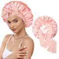 Satin Bonnet Silk Bonnet for Sleeping Silk Sleep Cap Double Layer Hair Bonnet with Elastic Tie Band for Curly Hair Night Cap