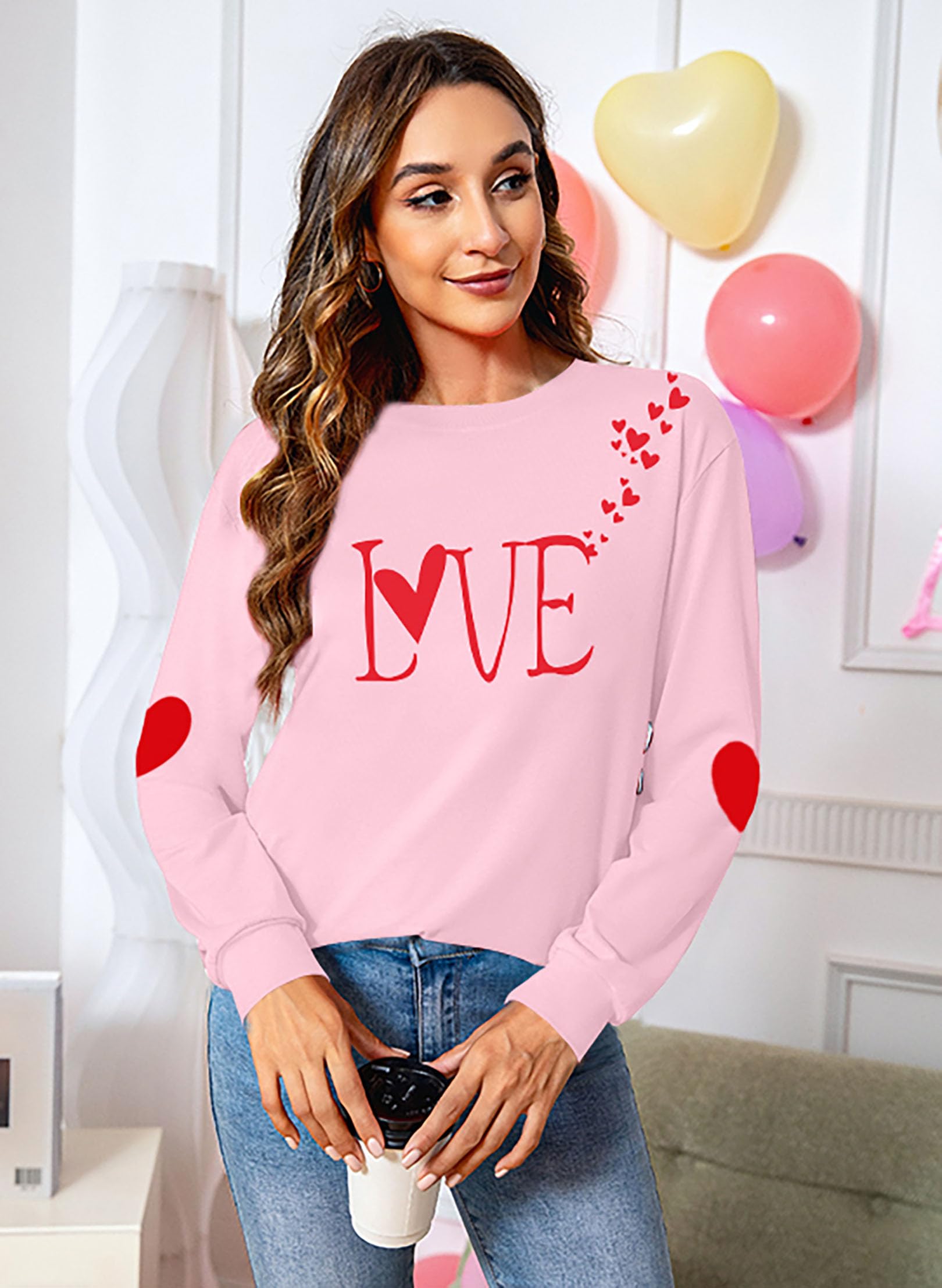 Valentines Day Shirt for Women: Love Heart Graphic Long Sleeve Valentine Pullover Tops Casual Valentines Gifts