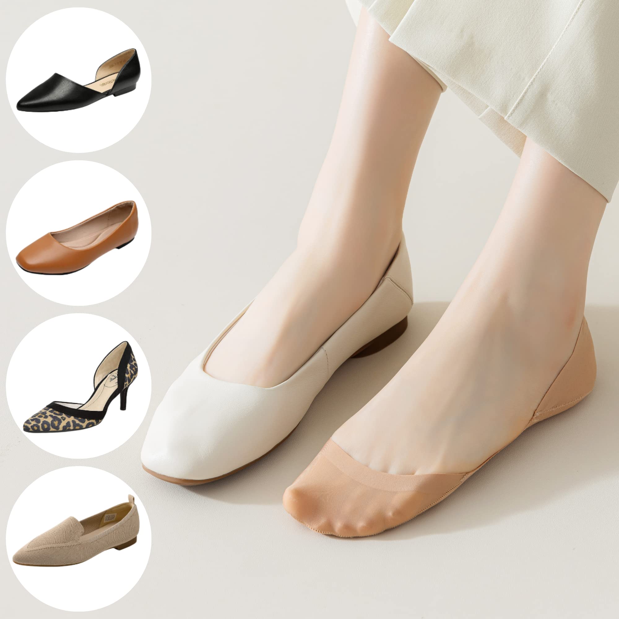 F Flammi No Show Socks Women Non-Slip Invisible Liner Socks Cotton for Flats Heels Pumps Lofers (6-9, 6 Pairs-Black+Nude)