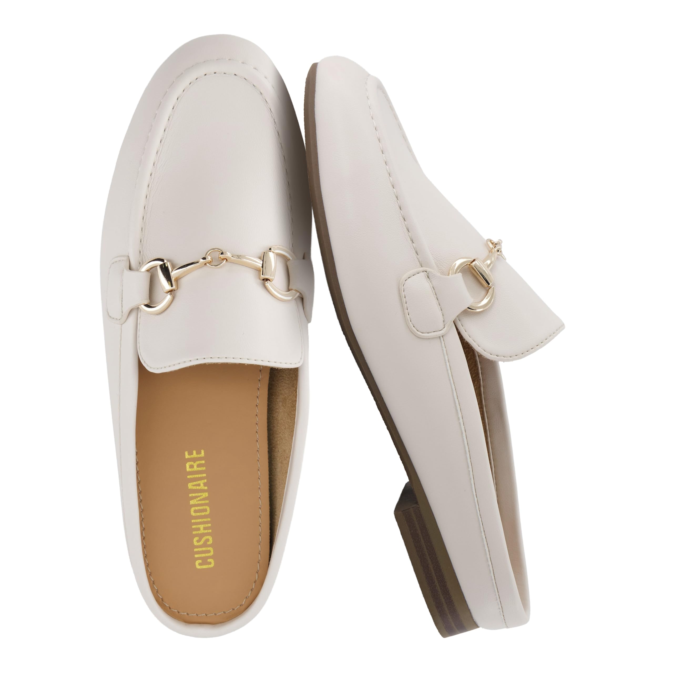 CUSHIONAIRE Yummy Slip On Womens Mules, Business Casual Loafers for Women with Low Heel and Metal Chain Detail, Bone 9