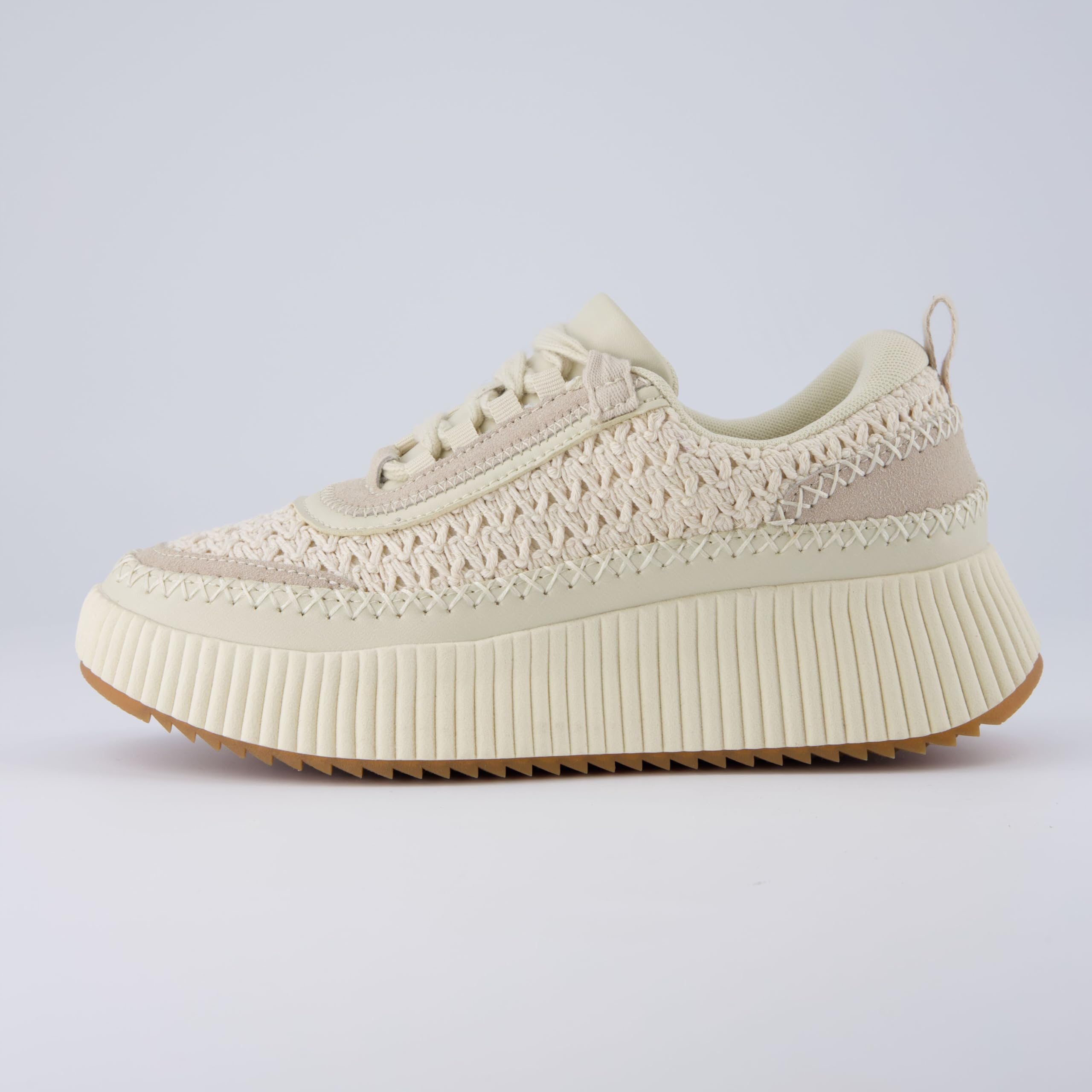 CUSHIONAIRE Women's Loop Lace up Woven Platform Sneaker +Comfort Foam, Wide Widths Available, Beige 8 W