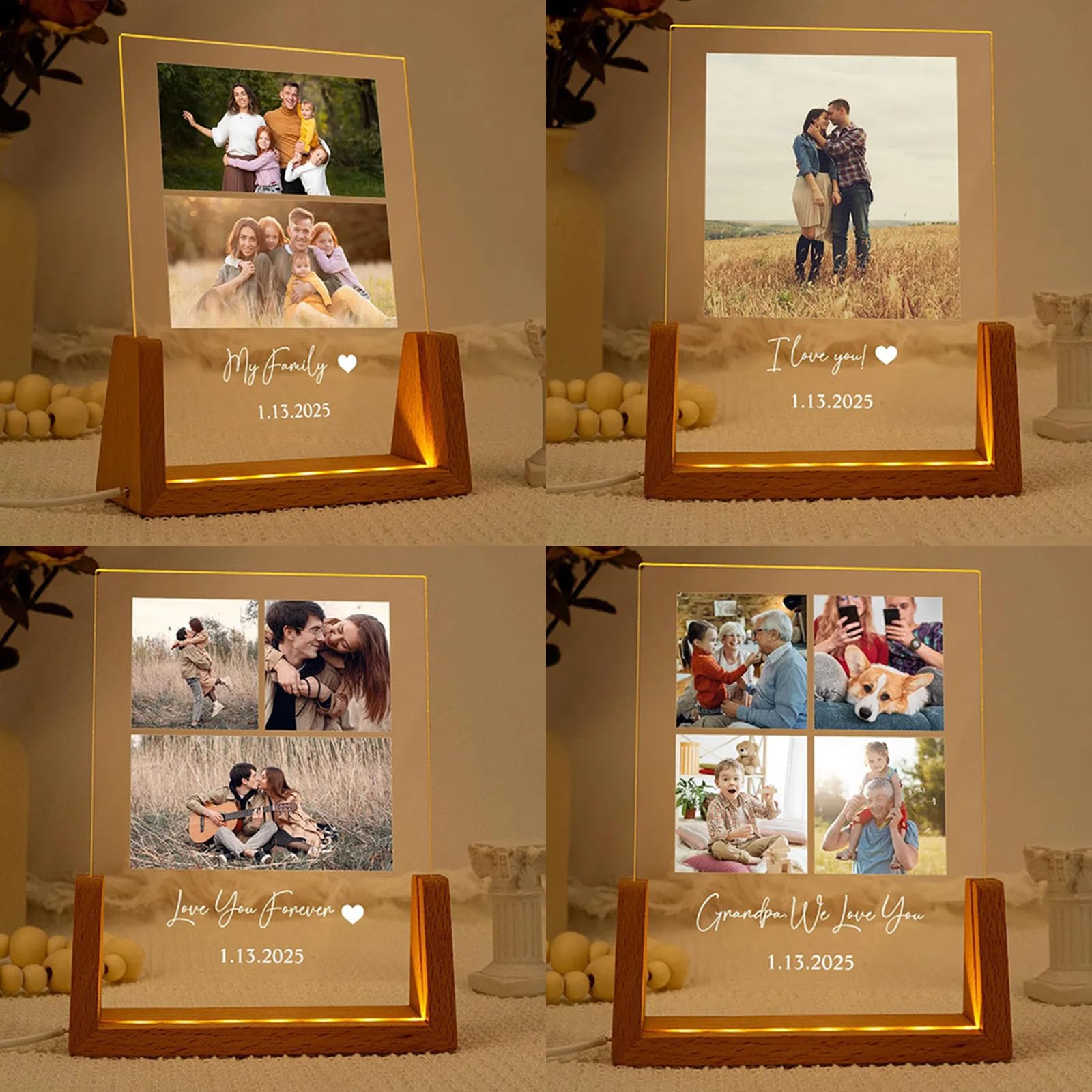 Personalized Picture Frame with Photo,Custom Gifts with Night Light,Personalized Anniversary Birthday Gifts for Women Men Her Him Boyfriend Girlfriend