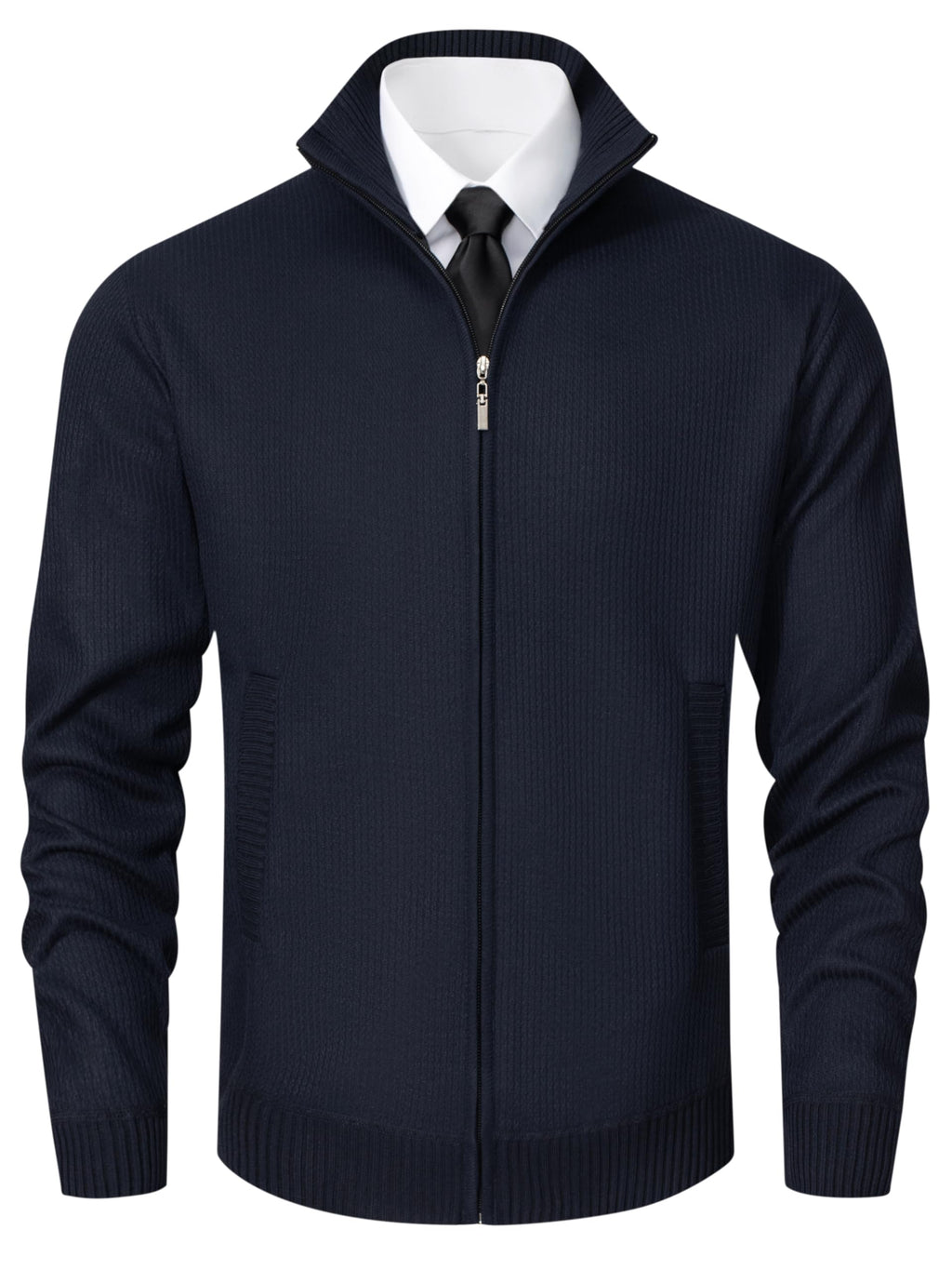 Vcansion Men's Casual Slim Fit Long Sleeve Full Zip Knitted Cardigan Sweaters with Pockets Navy US XL