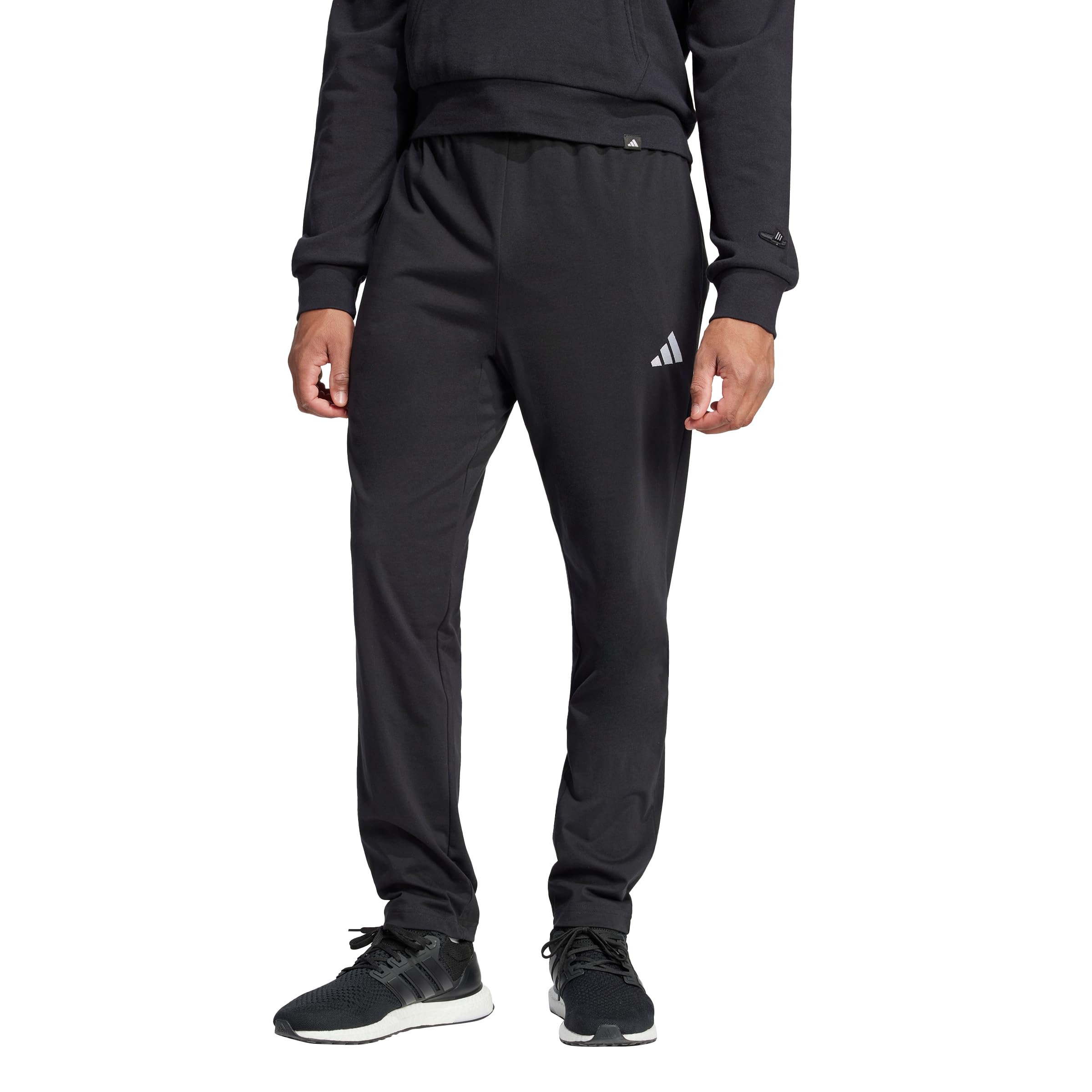 Adidas Mens Essentials Linear Single Jersey Sportswear Pants, Black/White, Large