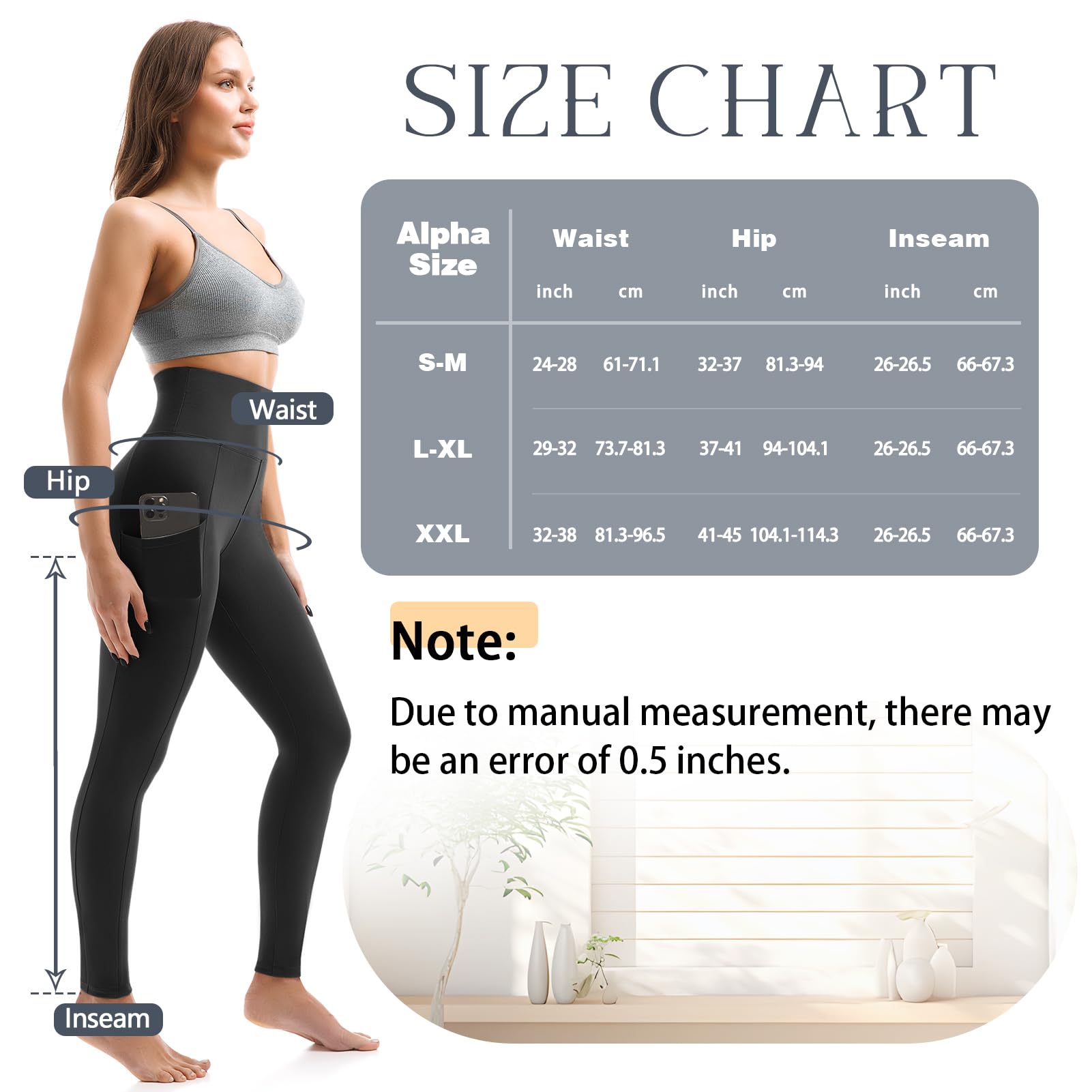 Leafigure 2 Pack Leggings with Pockets for Women, High Waisted Soft Leggings for Yoga Gym Black LXL