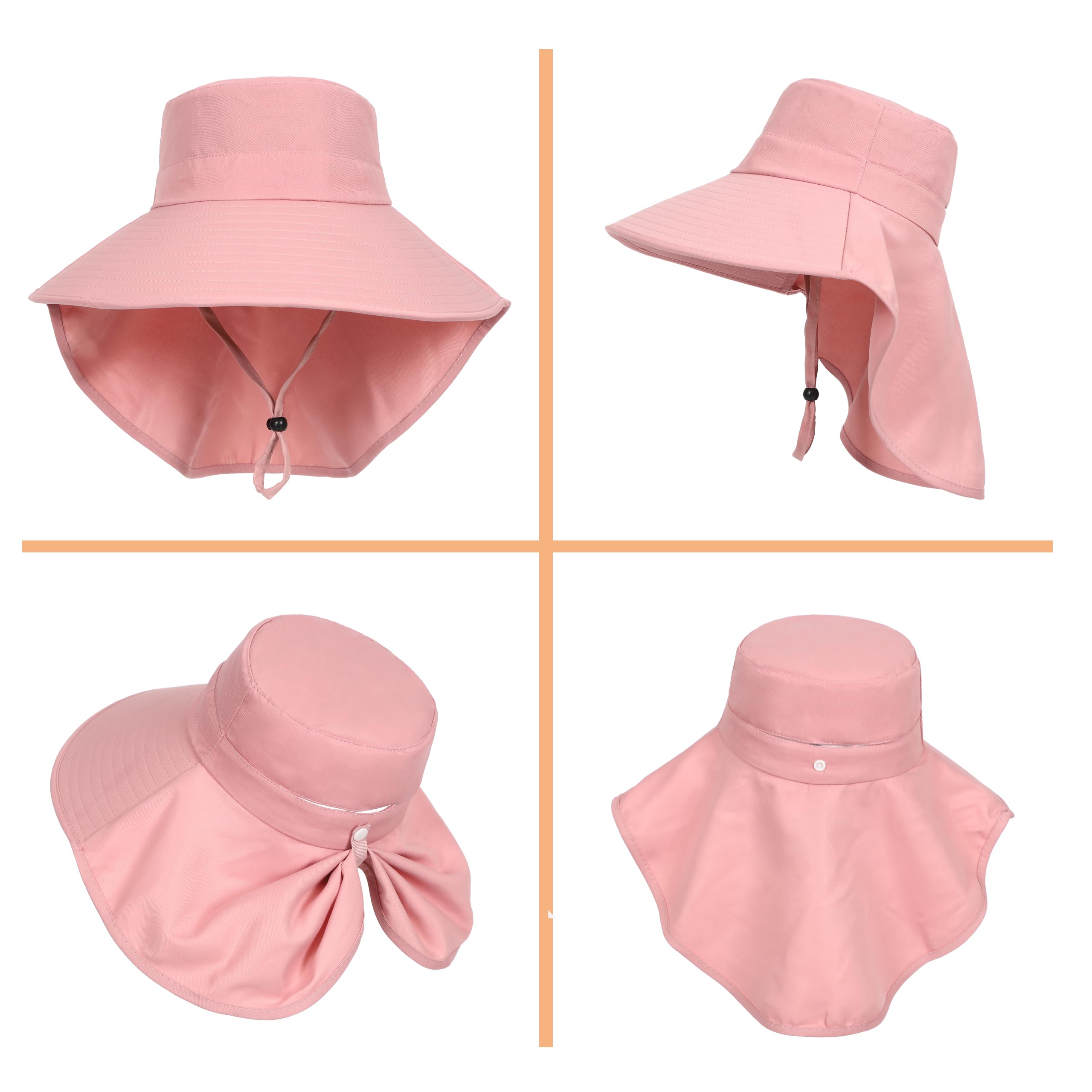 LA CARRIE Women Sun Hats Breathable Wide Brim UV Protection UPF 50+ with Neck Flap Hat for Summer Beach(Pink)