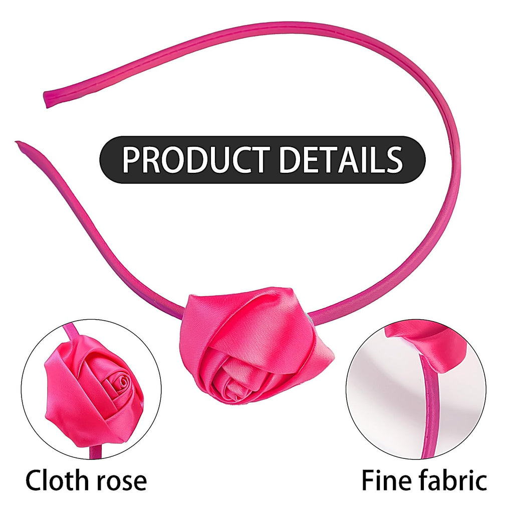 Doneace Valentine's Day Headbands Romantic Rose Hairband Hot Pink Rose Flower Hair Hoop Valentine's Party Hair Accessories Headdress for Women and Girls 1Pcs