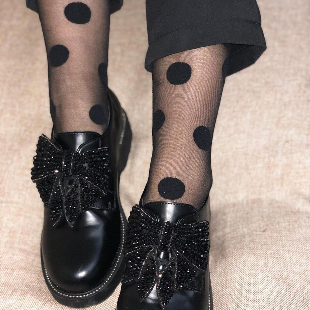 CALZITALY 3 Pairs Women Pop Socks, Sheer Everyday Ankle Socks in 3 Different Designs: Dots, Stripes and Geometric (One Size, Black)